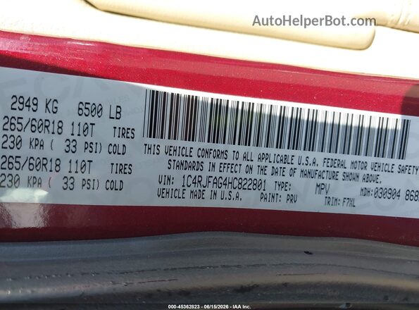 1C4RJFAG4HC822801 2017 JEEP GRAND CHEROKEE Red Вид підкапотного простору
