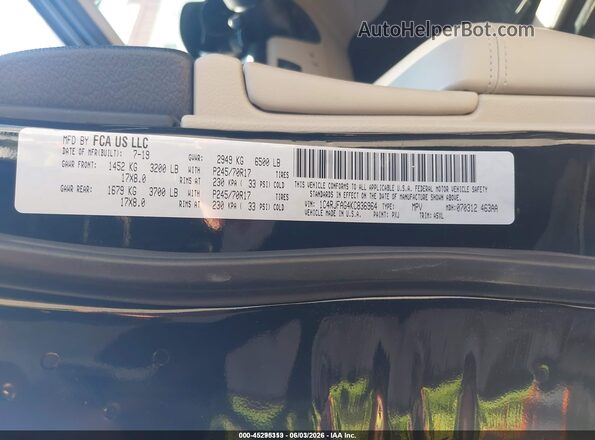 1C4RJFAG4KC836964 2019 JEEP GRAND CHEROKEE Black Շարժիչի բաժամունքի տեսք