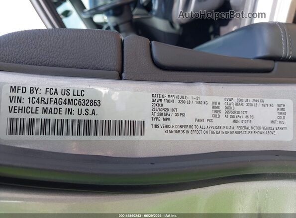 1C4RJFAG4MC632863 2021 JEEP GRAND CHEROKEE Silver Շարժիչի բաժամունքի տեսք