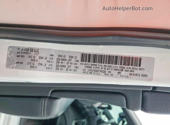 1C4RJFAG6HC746336 2017 JEEP GRAND White VIN sticker view