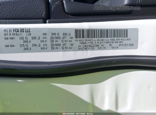 1C4RJFAG6LC272994 2020 JEEP GRAND CHEROKEE Белый Вид подкапотного пространства