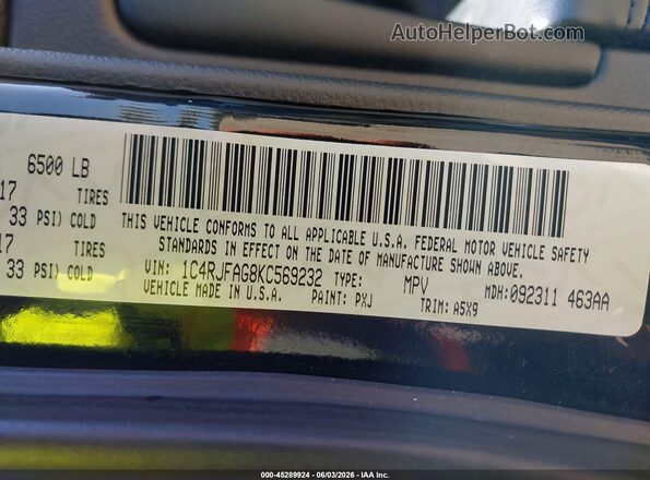 1C4RJFAG8KC569232 2019 JEEP GRAND CHEROKEE Black Вид підкапотного простору