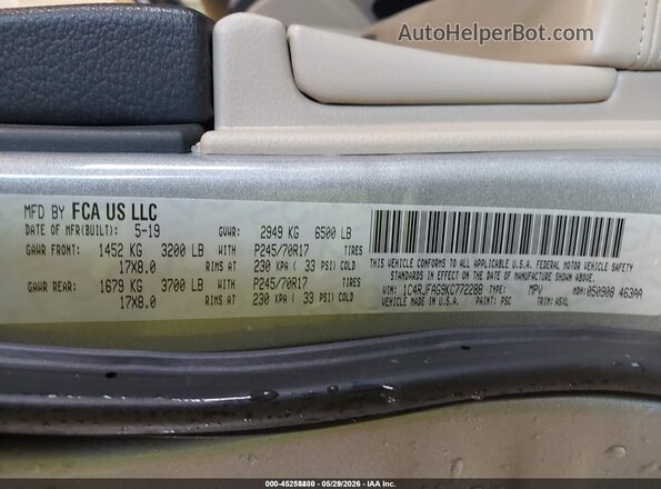 1C4RJFAG9KC772288 2019 JEEP GRAND CHEROKEE Silver Vista del compartimento del motor