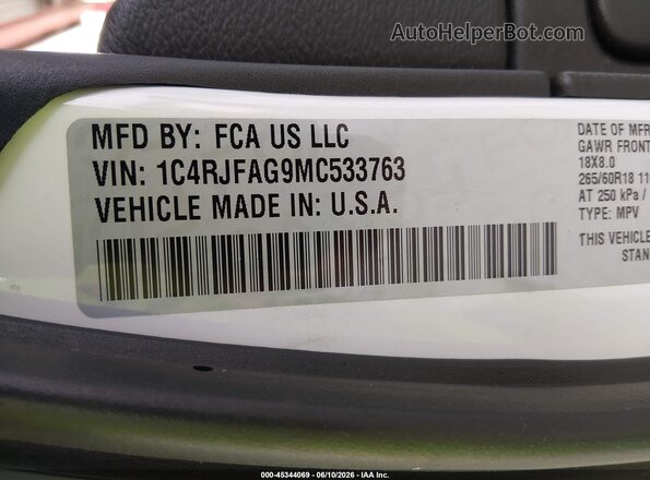 1C4RJFAG9MC533763 2021 JEEP GRAND CHEROKEE White Engine compartment view