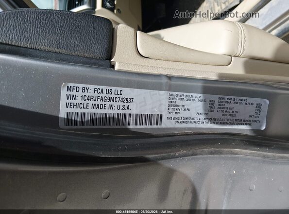 1C4RJFAG9MC742937 2021 JEEP GRAND CHEROKEE Silver ძრავის განყოფილების ხედი