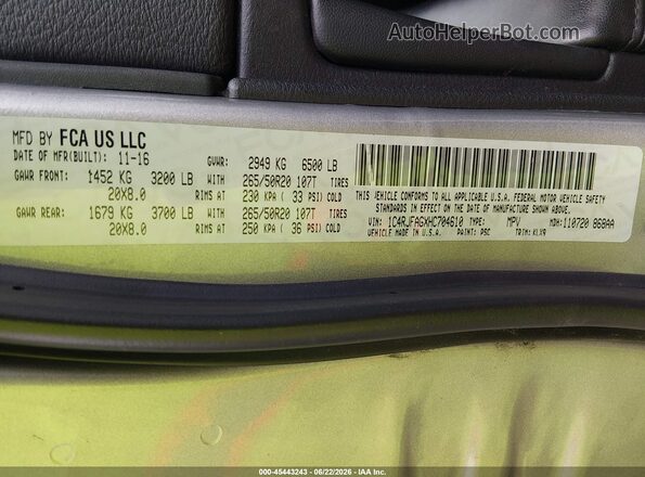 1C4RJFAGXHC704610 2017 JEEP GRAND CHEROKEE Серый Вид подкапотного пространства