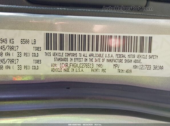 1C4RJFAGXJC276513 2018 JEEP GRAND CHEROKEE Silver Շարժիչի բաժամունքի տեսք