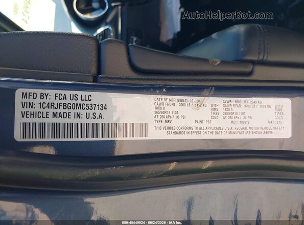 1C4RJFBG0MC537134 2021 JEEP GRAND CHEROKEE Blue Շարժիչի բաժամունքի տեսք