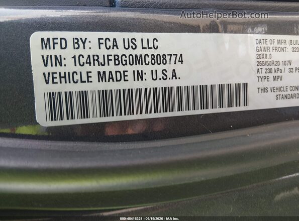 1C4RJFBG0MC808774 2021 JEEP GRAND CHEROKEE Gray Вид підкапотного простору