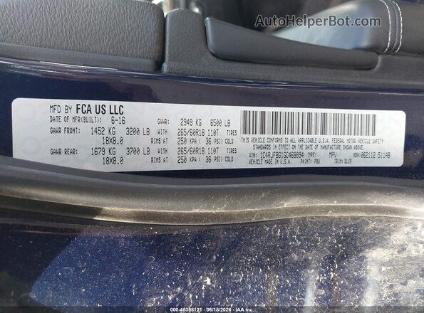 1C4RJFBG1GC468894 2016 JEEP GRAND CHEROKEE Blue Widok komory silnika