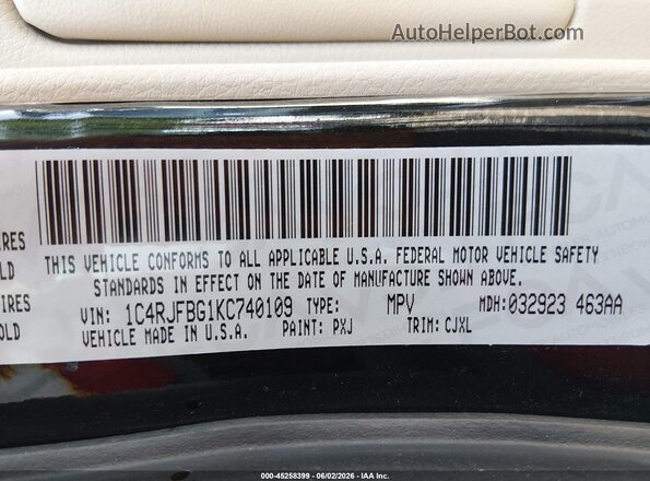 1C4RJFBG1KC740109 2019 JEEP GRAND CHEROKEE Black ძრავის განყოფილების ხედი