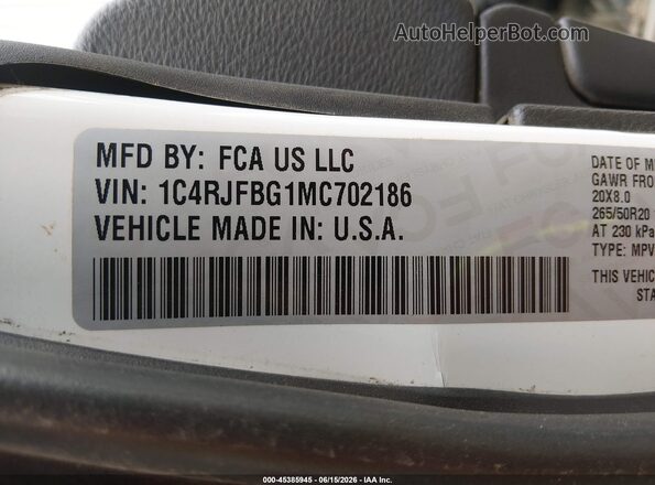 1C4RJFBG1MC702186 2021 JEEP GRAND CHEROKEE White Вид підкапотного простору