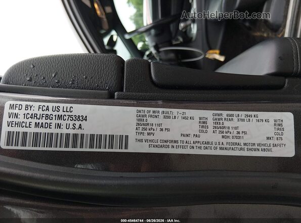 1C4RJFBG1MC753834 2021 JEEP GRAND CHEROKEE Серый Вид подкапотного пространства