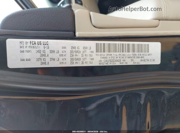 1C4RJFBG2GC434639 2016 JEEP GRAND CHEROKEE Black ძრავის განყოფილების ხედი