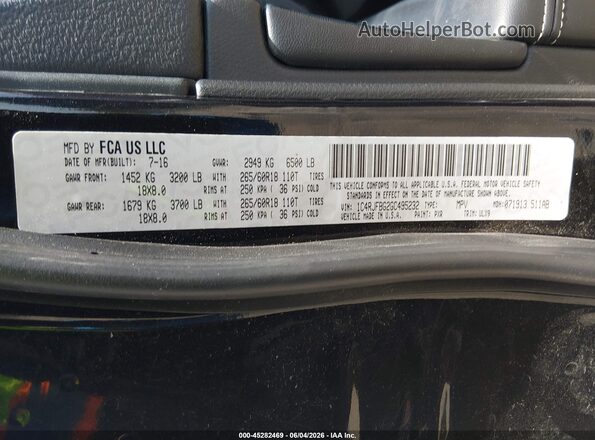 1C4RJFBG2GC495232 2016 JEEP GRAND CHEROKEE Черный Вид подкапотного пространства