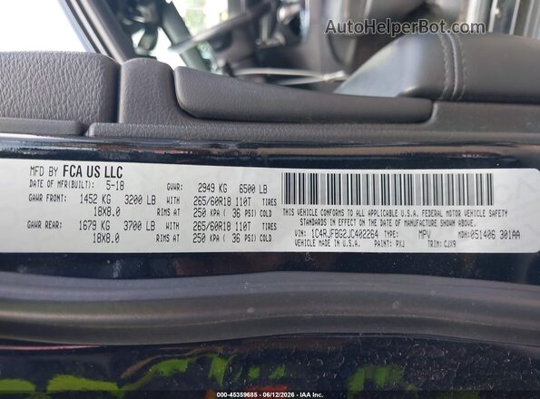 1C4RJFBG2JC402264 2018 JEEP GRAND CHEROKEE Черный Вид подкапотного пространства