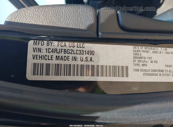 1C4RJFBG2LC331490 2020 JEEP GRAND CHEROKEE Black Vista del compartimento del motor