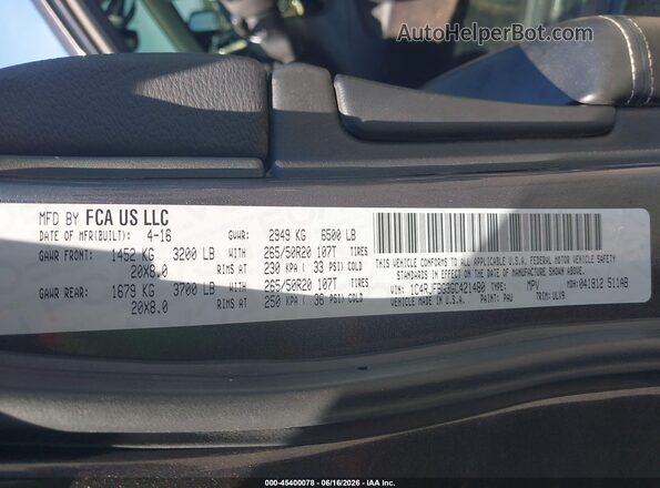 1C4RJFBG3GC421480 2016 JEEP GRAND CHEROKEE Gray Vista del compartimento del motor