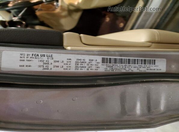 1C4RJFBG3JC377391 2018 JEEP GRAND Серебряный Вид наклейки с VIN-кодом