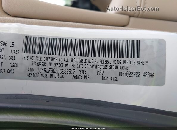 1C4RJFBG3LC299617 2020 JEEP GRAND CHEROKEE White Vista del compartimento del motor