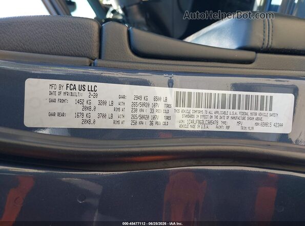 1C4RJFBG3LC305478 2020 JEEP GRAND CHEROKEE Синий Вид подкапотного пространства