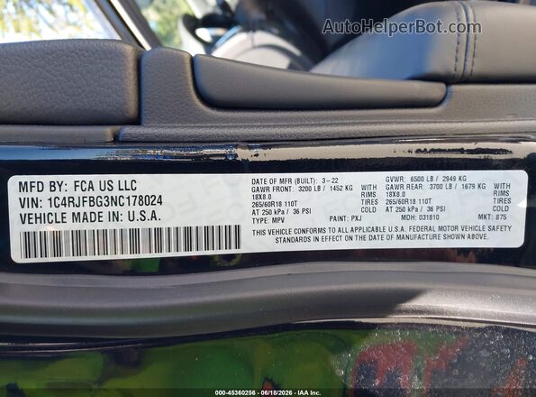 1C4RJFBG3NC178024 2022 JEEP GRAND CHEROKEE WK Black Widok komory silnika