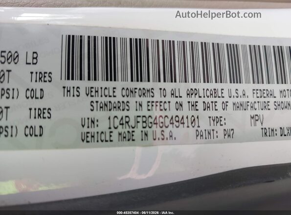 1C4RJFBG4GC494101 2016 JEEP GRAND CHEROKEE White Вид підкапотного простору