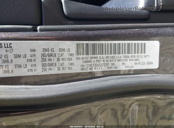 1C4RJFBG4HC875707 2017 JEEP GRAND CHEROKEE Gray 