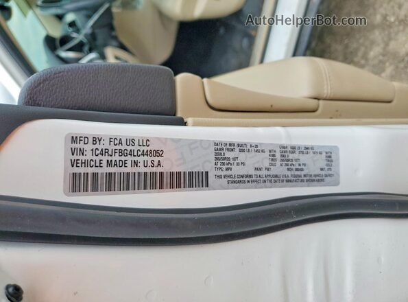 1C4RJFBG4LC448052 2020 JEEP GRAND White Vista de la etiqueta del VIN