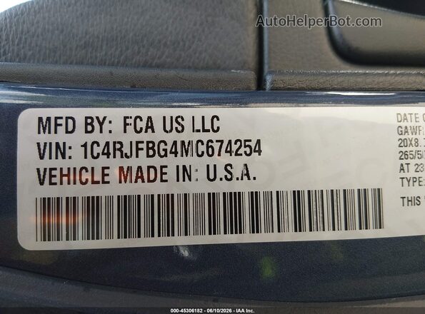 1C4RJFBG4MC674254 2021 JEEP GRAND CHEROKEE Серый Вид подкапотного пространства
