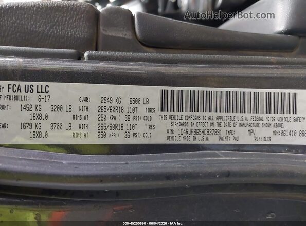 1C4RJFBG5HC937891 2017 JEEP GRAND CHEROKEE Gray Вид підкапотного простору