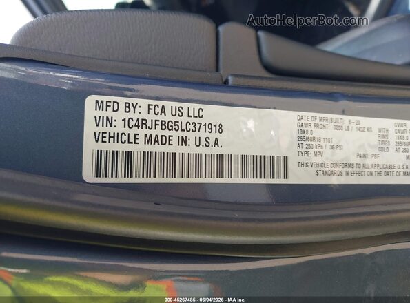 1C4RJFBG5LC371918 2020 JEEP GRAND CHEROKEE Blue 
