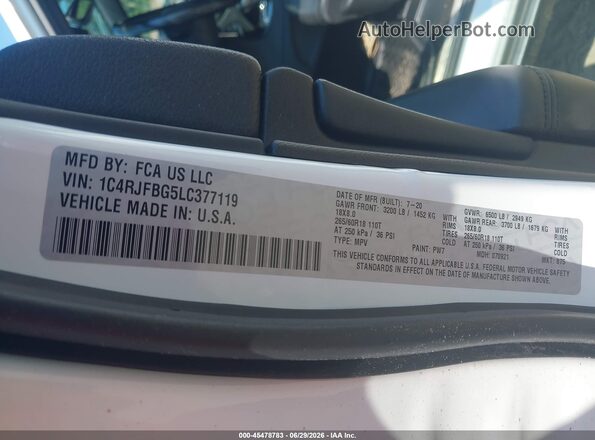 1C4RJFBG5LC377119 2020 JEEP GRAND CHEROKEE Белый Вид подкапотного пространства