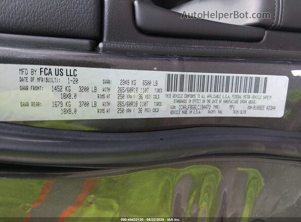 1C4RJFBG6LC194473 2020 JEEP GRAND CHEROKEE Black Շարժիչի բաժամունքի տեսք