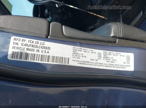 1C4RJFBG6LC426635 2020 JEEP GRAND CHEROKEE Blue Widok komory silnika