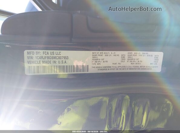 1C4RJFBG6MC807953 2021 JEEP GRAND CHEROKEE Black Widok komory silnika