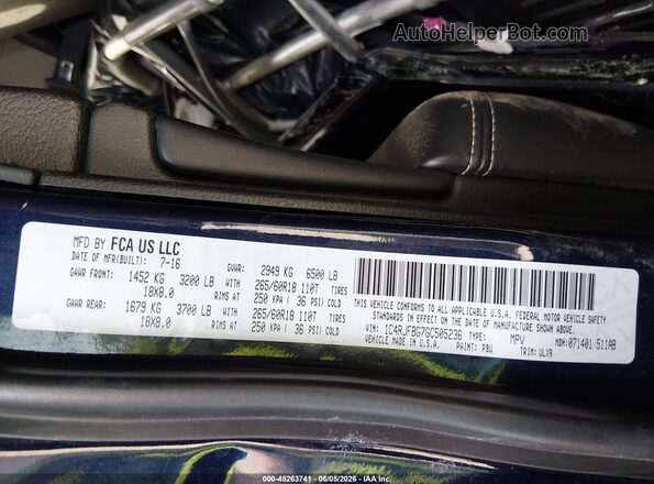 1C4RJFBG7GC505236 2016 JEEP GRAND CHEROKEE Dark Blue Widok komory silnika