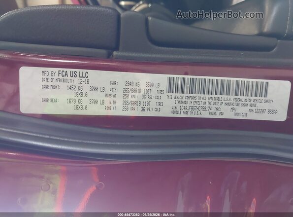 1C4RJFBG7HC759174 2017 JEEP GRAND CHEROKEE Красный Вид подкапотного пространства