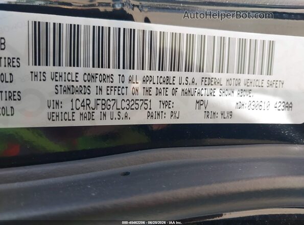 1C4RJFBG7LC325751 2020 JEEP GRAND CHEROKEE Black Շարժիչի բաժամունքի տեսք