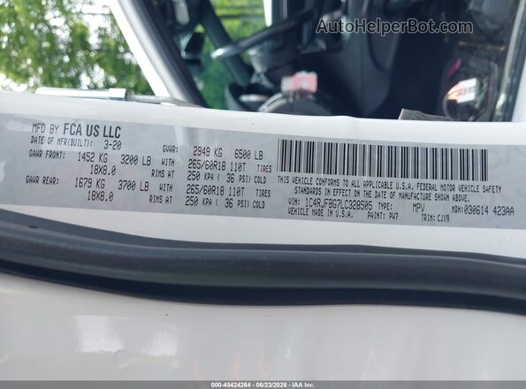 1C4RJFBG7LC328505 2020 JEEP GRAND CHEROKEE White Շարժիչի բաժամունքի տեսք