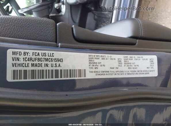 1C4RJFBG7MC615943 2021 JEEP GRAND CHEROKEE Dark Blue Widok komory silnika