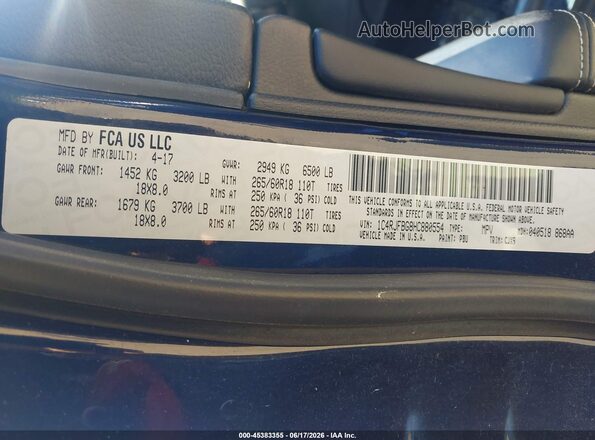 1C4RJFBG8HC880554 2017 JEEP GRAND CHEROKEE Dark Blue Vista del compartimento del motor