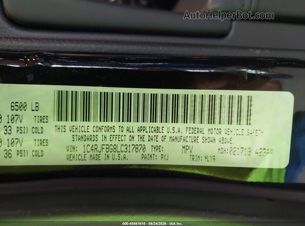 1C4RJFBG8LC317870 2020 JEEP GRAND CHEROKEE Black Engine compartment view