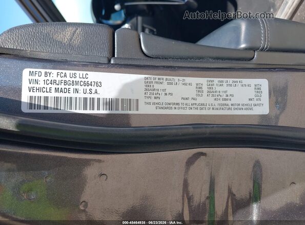 1C4RJFBG8MC664763 2021 JEEP GRAND CHEROKEE Gray Engine compartment view