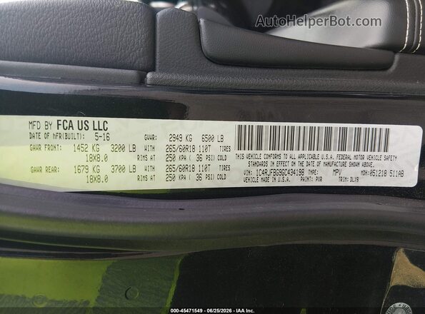 1C4RJFBG9GC434198 2016 JEEP GRAND CHEROKEE Черный Вид подкапотного пространства