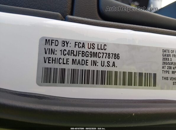 1C4RJFBG9MC778786 2021 JEEP GRAND CHEROKEE White Engine compartment view