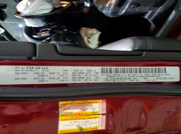 1C4RJFBT9KC694705 2019 JEEP GRAND Maroon Вид наклейки з VIN-кодом