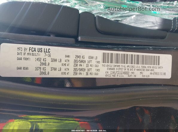 1C4RJFCG1GC496922 2016 JEEP GRAND CHEROKEE Black Вид підкапотного простору