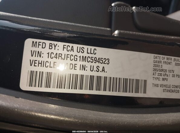 1C4RJFCG1MC594523 2021 JEEP GRAND CHEROKEE Black Շարժիչի բաժամունքի տեսք