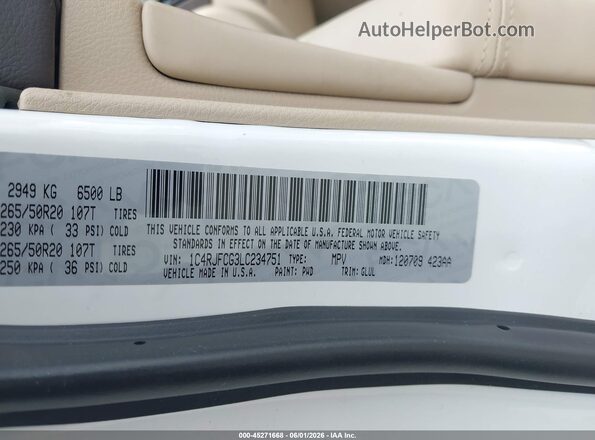 1C4RJFCG3LC234751 2020 JEEP GRAND CHEROKEE White 